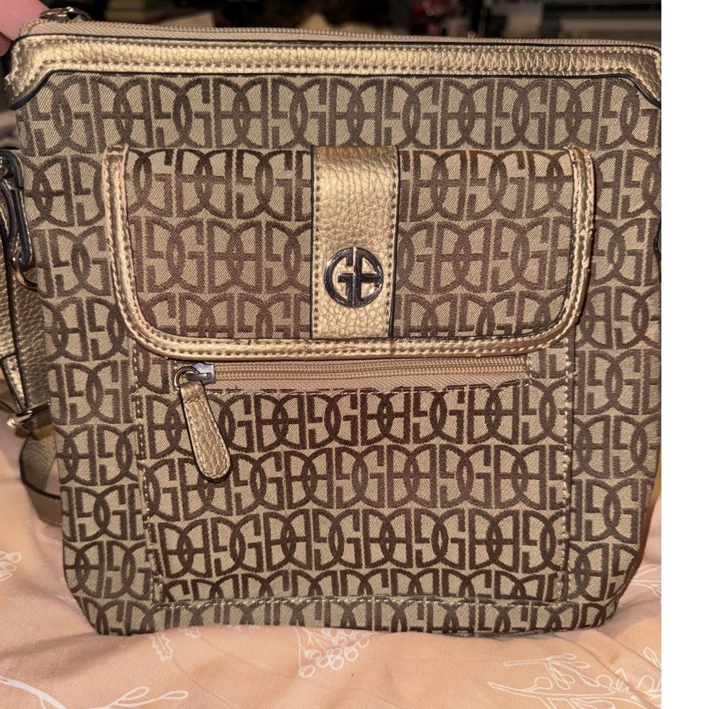 Giani Bernini Crossbody Bag Monogram Signature Jacquard Gold Trim Messenger